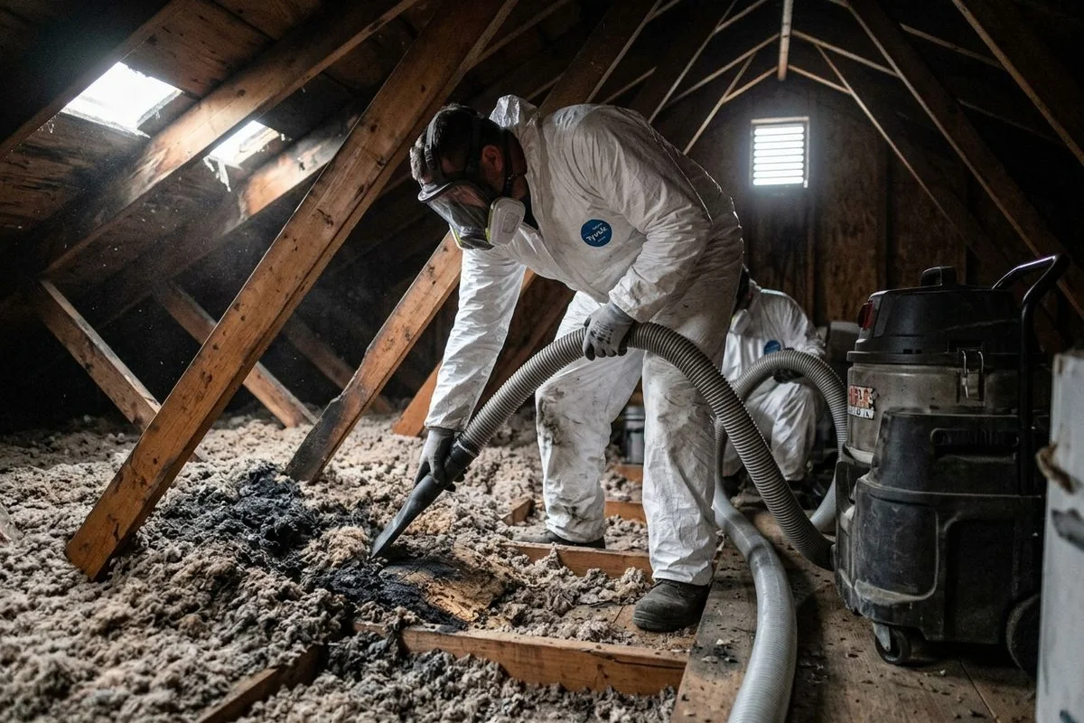 HEPA vacuuming attic insulation