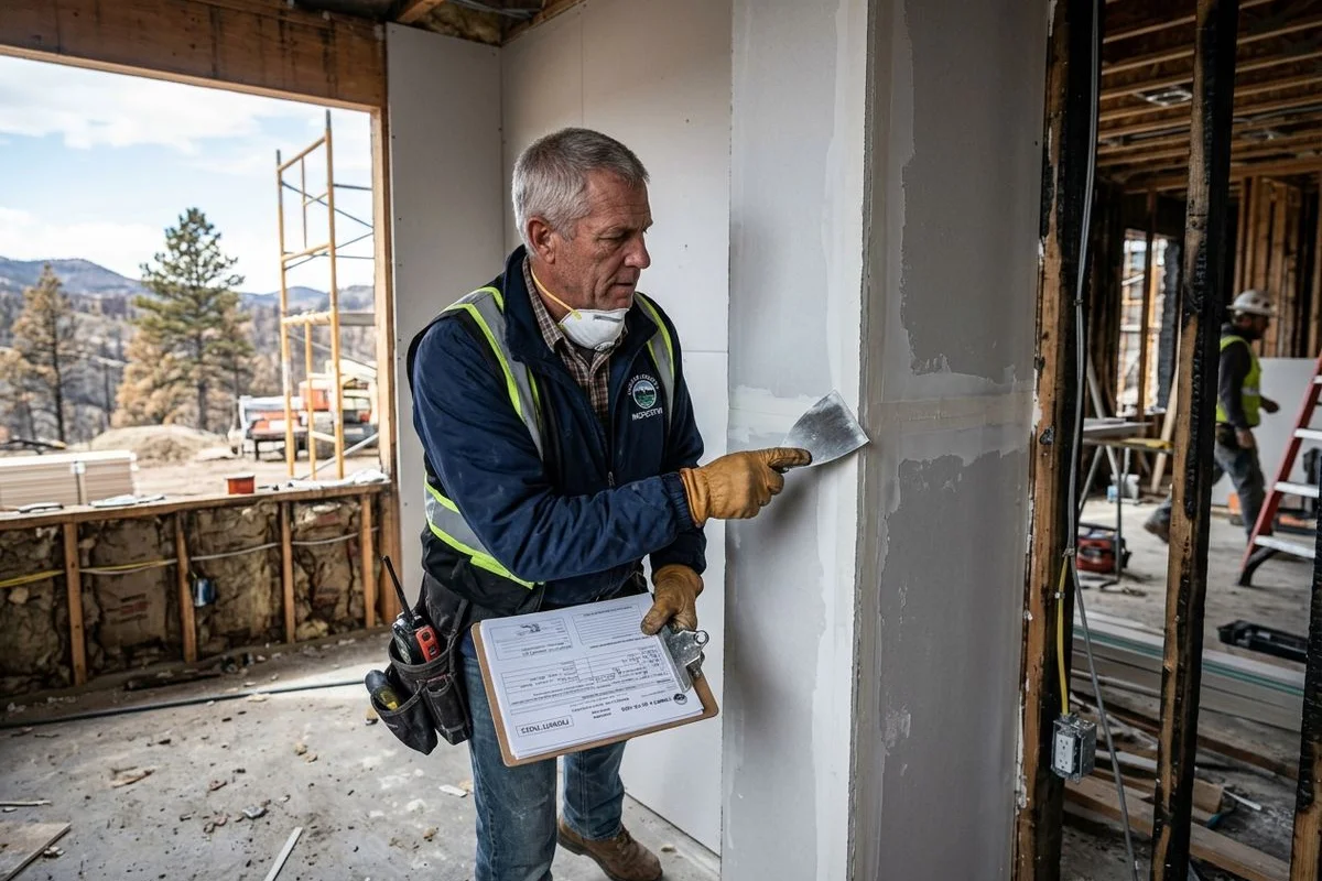 Inspector reviewing work during a Boulder County rebuild